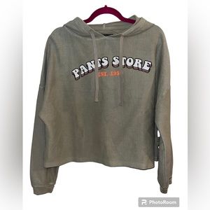 Live Oak Company LRG The Pants Store Logo Cropped Hoodie Sweatshirt Ribbed BEIGE